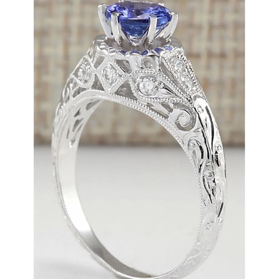 Anneau simulé naturel de Tanzanite en Sterling Silver - bague de fiançailles alternative Artsy - anneau l'épousant fait main
