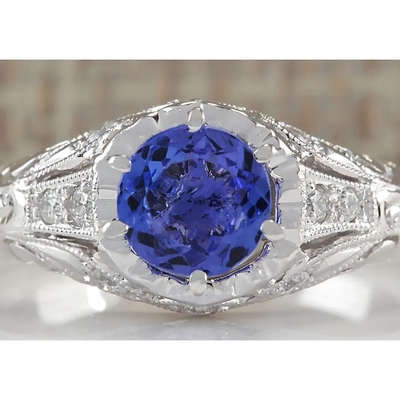 Anneau simulé naturel de Tanzanite en Sterling Silver - bague de fiançailles alternative Artsy - anneau l'épousant fait main