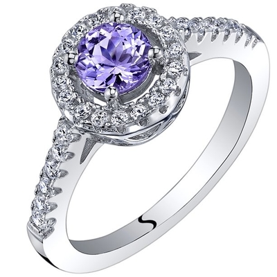 Fourche 1,25 du carat 4 Tanzanite naturel ové et accent CZ blanche Sterling Silver Ring