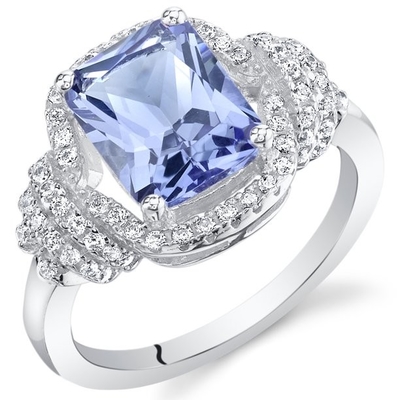 Fourche 1,25 du carat 4 Tanzanite naturel ové et accent CZ blanche Sterling Silver Ring