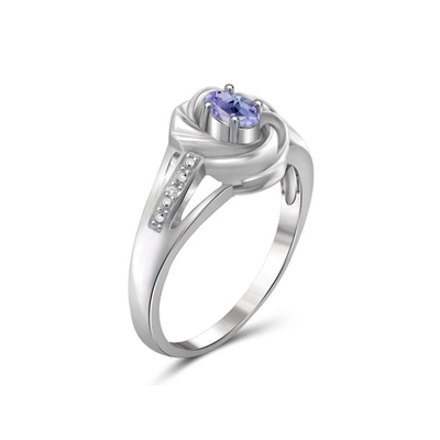 Fourche 1,25 du carat 4 Tanzanite naturel ové et accent CZ blanche Sterling Silver Ring