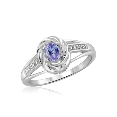 Fourche 1,25 du carat 4 Tanzanite naturel ové et accent CZ blanche Sterling Silver Ring