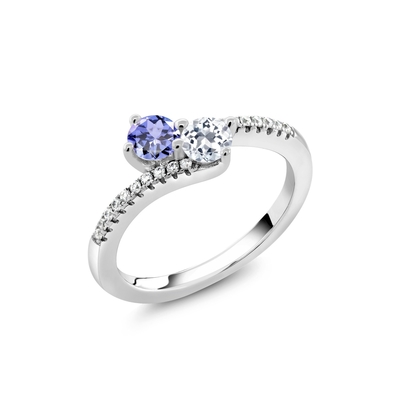 Gem Stone King 0,87 Ct autour de topaze blanche bleue 925 Sterling Silver Bypass Ring de Tanzanite
