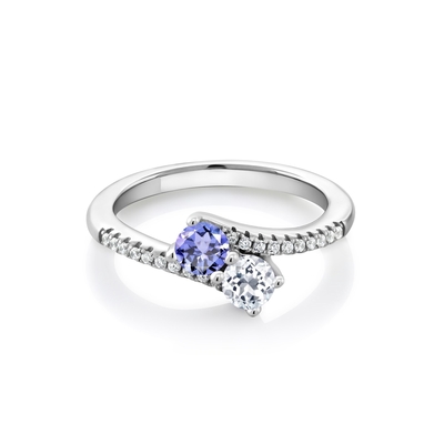Gem Stone King 0,87 Ct autour de topaze blanche bleue 925 Sterling Silver Bypass Ring de Tanzanite