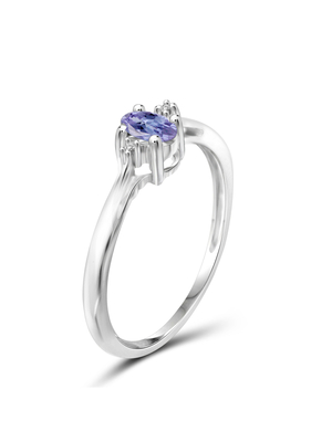 Gem Stone King 0,18 Ct Tanzanite bleu 925 Sterling Silver Ring avec des fourches de l'or 10K jaune sonnent