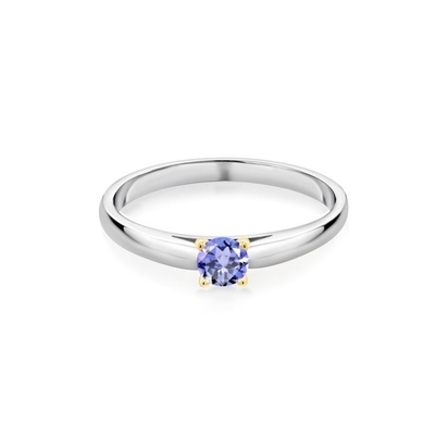 Gem Stone King 0,18 Ct Tanzanite bleu 925 Sterling Silver Ring avec des fourches de l'or 10K jaune sonnent