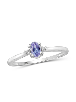 Gem Stone King 0,18 Ct Tanzanite bleu 925 Sterling Silver Ring avec des fourches de l'or 10K jaune sonnent