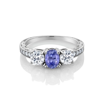0,25 carats Tanzanite avec Sterling Silver Ring Jewelry avec l'accent blanc de la CZ