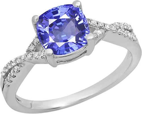 1,5 placage à l'or blanc naturel de Ring In 18K d'engagement de Tanzanite de carat au-dessus d'argent
