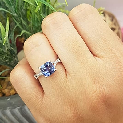 1,5 placage à l'or blanc naturel de Ring In 18K d'engagement de Tanzanite de carat au-dessus d'argent