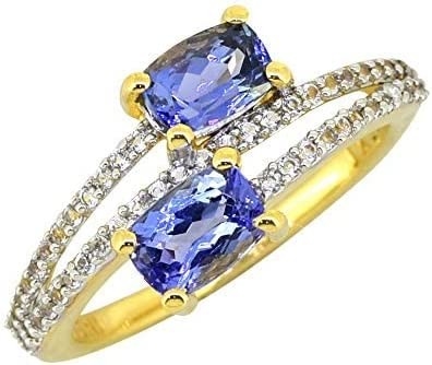 6,02 or blanc solide bleu naturel de l'anneau 18K de CTW Tanzanite