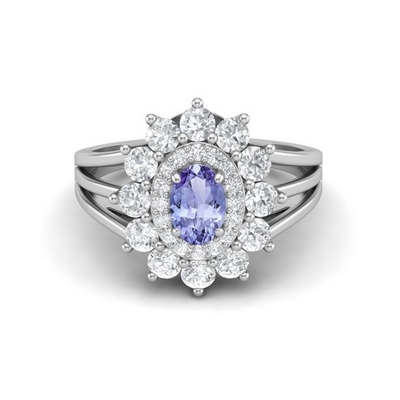 Anneau Sterling Silver Ring Jewelry de JewelersClub Tanzanite de conception de fleur avec l'accent blanc de la CZ