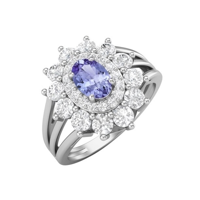 6,02 or blanc solide bleu naturel de l'anneau 18K de CTW Tanzanite