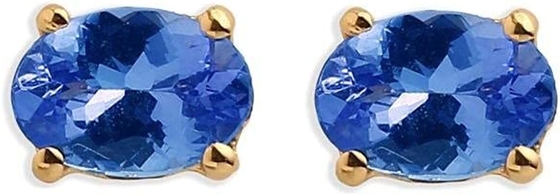 boucles d'oreille naturelles véritables de Tanzanite d'ovale de l'or 14k blanc avec la CZ