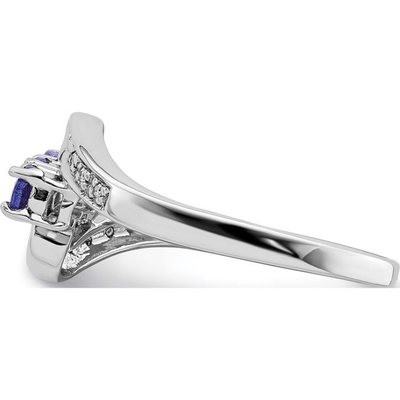 anneau naturel véritable de Tanzanite d'ovale de l'or 14k blanc avec la CZ