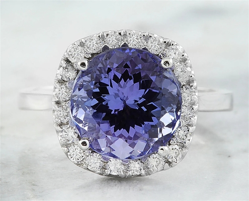 6,02 or blanc solide bleu naturel de l'anneau 18K de CTW Tanzanite