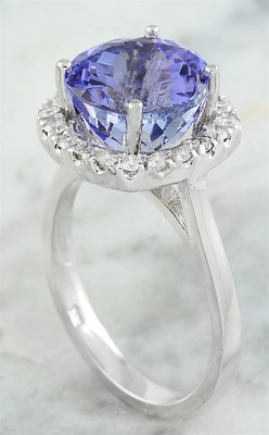 6,02 or blanc solide bleu naturel de l'anneau 18K de CTW Tanzanite