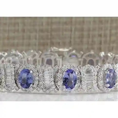 24,70 CTW Tanzanite naturel et bracelet de la CZ en or 14K blanc solide