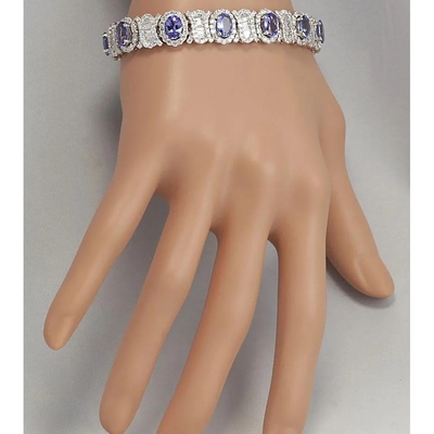 Argent blanc naturel de Finecraft 16 Cttw Tanzanite Topaz Link Tennis Bracelet Sterling