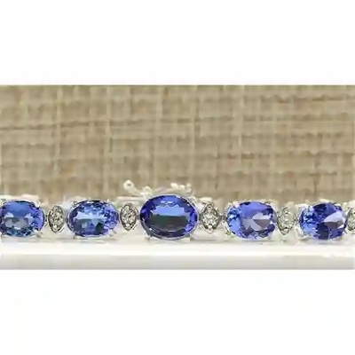 Argent blanc naturel de Finecraft 16 Cttw Tanzanite Topaz Link Tennis Bracelet Sterling
