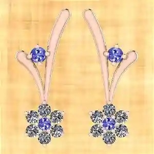 7,82 CTW Tanzanite naturel et or jaune de solide de boucles d'oreille 14K de la CZ