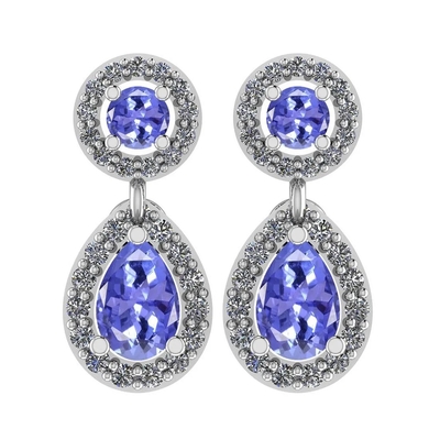 7,82 CTW Tanzanite naturel et or jaune de solide de boucles d'oreille 14K de la CZ