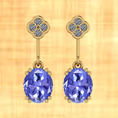 7,82 CTW Tanzanite naturel et or jaune de solide de boucles d'oreille 14K de la CZ