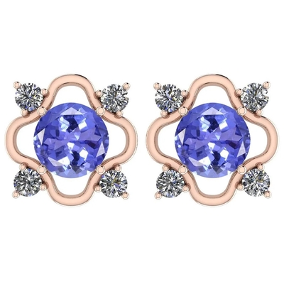 7,82 CTW Tanzanite naturel et or jaune de solide de boucles d'oreille 14K de la CZ