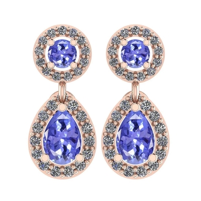 7,82 CTW Tanzanite naturel et or jaune de solide de boucles d'oreille 14K de la CZ