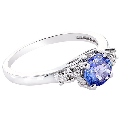 Anneau Sterling Silver Ring Jewelry de JewelersClub Tanzanite de conception de fleur avec l'accent blanc de la CZ