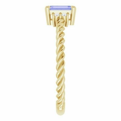 Or jaune de Ring In 14K d'engagement de corde de Tanzanite 0.06CTW