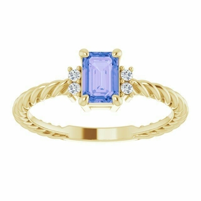 Or jaune de Ring In 14K d'engagement de corde de Tanzanite 0.06CTW