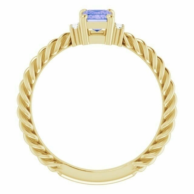 Or jaune de Ring In 14K d'engagement de corde de Tanzanite 0.06CTW