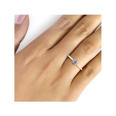Or jaune de Ring In 14K d'engagement de corde de Tanzanite 0.06CTW