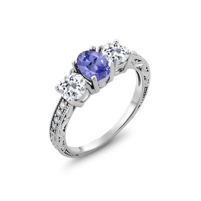or blanc de la bague de fiançailles 14k de princesse Cut Natural Tanzanite de 4mm