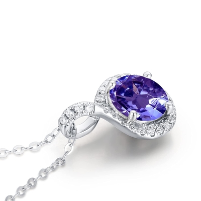 Collier pendant CZ Sterling SilverI 14K de Tanzanite de coeur naturel d'infini