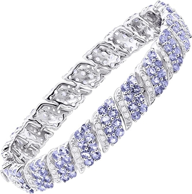 Argent blanc naturel de Finecraft 16 Cttw Tanzanite Topaz Link Tennis Bracelet Sterling