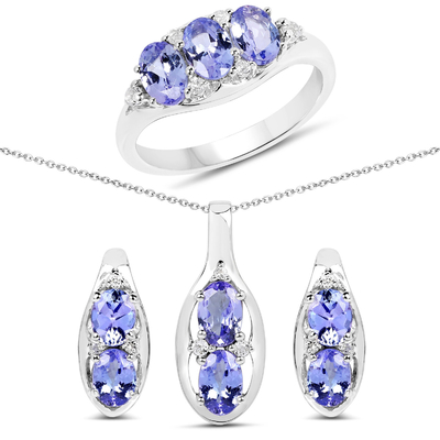 3,12 carat Tanzanite véritable et topaze blanche collier 925 Sterling Silver de 3 morceaux