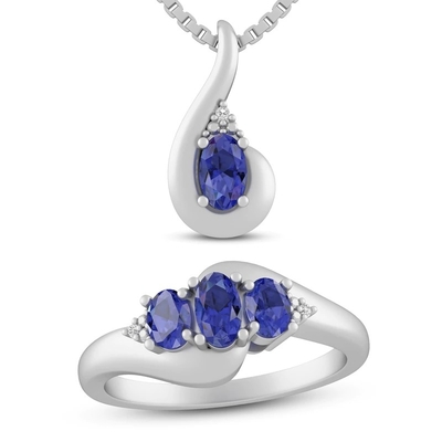 3,12 carat Tanzanite véritable et topaze blanche collier 925 Sterling Silver de 3 morceaux