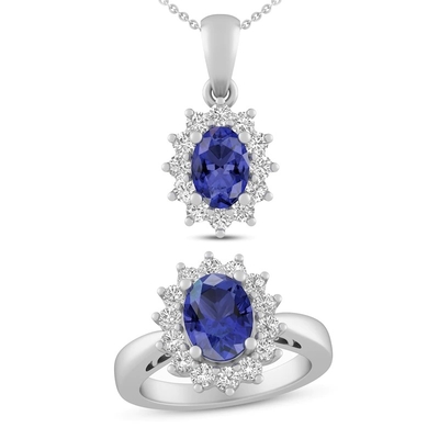 3,12 carat Tanzanite véritable et topaze blanche collier 925 Sterling Silver de 3 morceaux