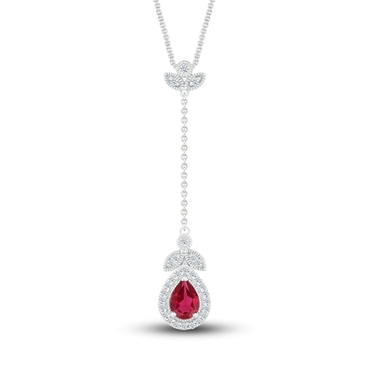 Garnet Ruby Necklace naturel 1/15 ct TW CZ 14K deux Tone Gold
