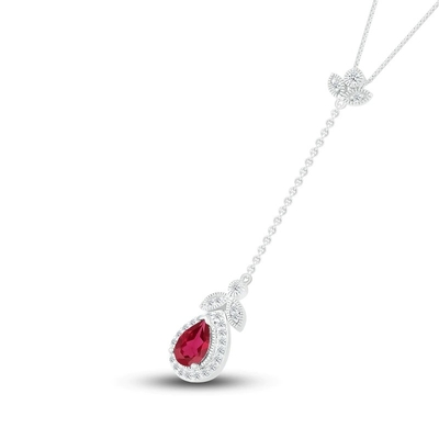 Garnet Ruby Necklace naturel 1/15 ct TW CZ 14K deux Tone Gold