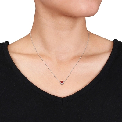 Garnet Ruby Necklace naturel 1/15 ct TW CZ 14K deux Tone Gold