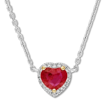 Garnet Ruby Necklace naturel 1/15 ct TW CZ 14K deux Tone Gold