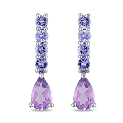 2,46 Ct. T.W. And 1/10 Ct. Boucles d'oreille de Leverback d'améthyste de T.W. CZ en Sterling Silver