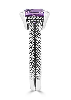 Or blanc floral de Ring In 14k d'améthyste, améthyste de 6x8mm, diamant .06cttw