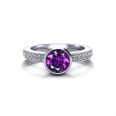 Améthyste et Sapphire Ring With blanche créée 925 Sterling Silver