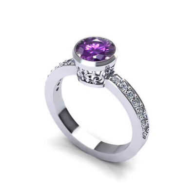 Or blanc floral de Ring In 14k d'améthyste, améthyste de 6x8mm, diamant .06cttw