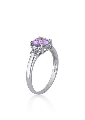 Améthyste coupée ovale et anneau blanc créé du saphir 3-Stone en Sterling Silver