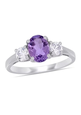 Améthyste et Sapphire Ring With blanche créée 925 Sterling Silver